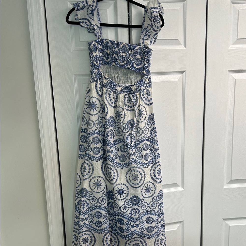 Sunday Up Blue and White Smocked Midi Sundress - Picture 3 of 3